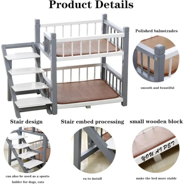 Dog Bunk Bed Small Medium Large Dogs Pet Removable Double Layer Pet Bed with Stairs - Image 4