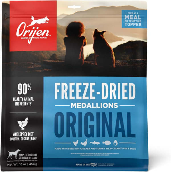 Original Freeze Dried Medallions, Grain Free Dry Dog Food and Topper, Wholeprey Ingredients, 16 Oz