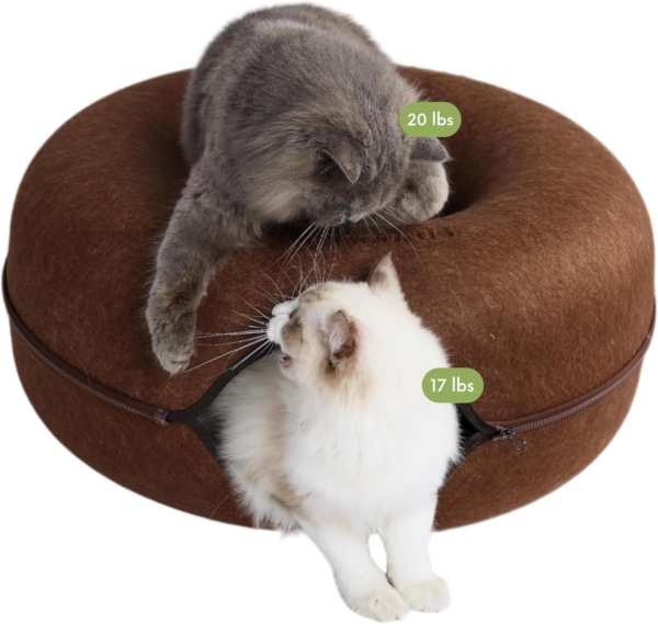 Peekaboo Cat Cave for Multiple & Large Cats up to 30-45 Lbs, Scratch Detachable & Washable Tunnel Bed, Comfy Donut Cat Cave (Light Gray, Large) - Image 16