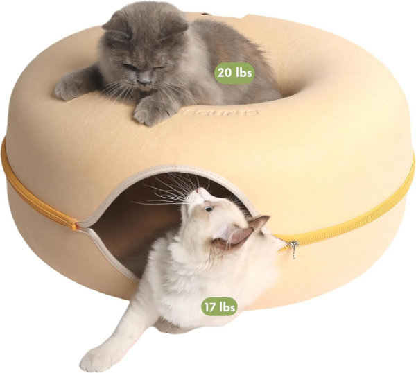 Peekaboo Cat Cave for Multiple & Large Cats up to 30-45 Lbs, Scratch Detachable & Washable Tunnel Bed, Comfy Donut Cat Cave (Light Gray, Large) - Image 14