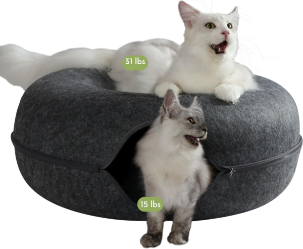 Peekaboo Cat Cave for Multiple & Large Cats up to 30-45 Lbs, Scratch Detachable & Washable Tunnel Bed, Comfy Donut Cat Cave (Light Gray, Large) - Image 12