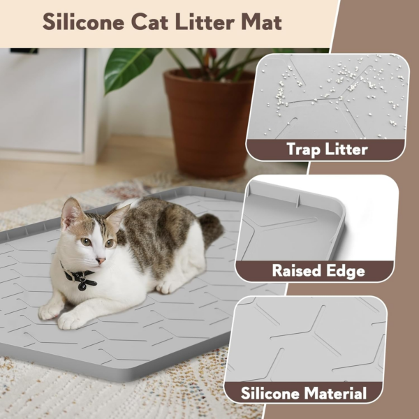 Cat Mat for Litter Box, Large 34" X 22" Cat Litter Mat, Waterproof Silicone Pad for Floor, Gray - Image 3