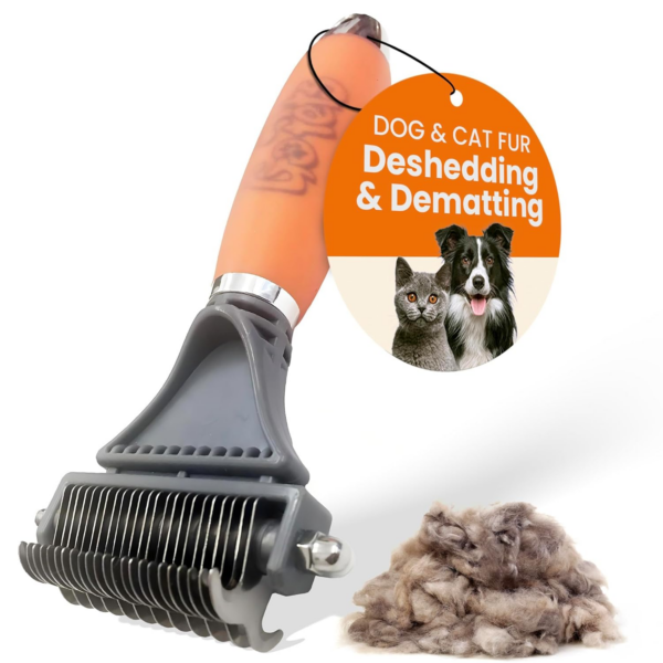 2-Sided Deshedding & Dematting Comb for Dogs, Cat Grooming Brush, Undercoat Brush for Mats, Tangles, & Shedding, Stainless Steel Blades, Ergonomic Handle, Ideal for All Breeds & Coat Types