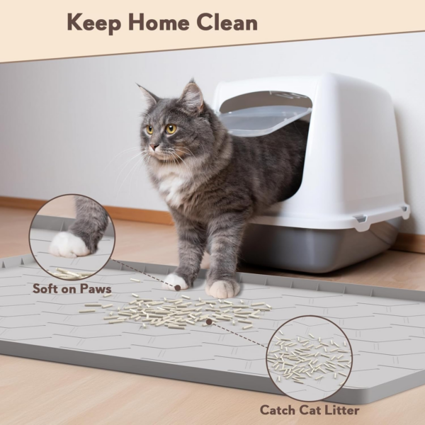 Cat Mat for Litter Box, Large 34" X 22" Cat Litter Mat, Waterproof Silicone Pad for Floor, Gray - Image 2