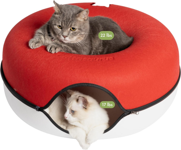 Peekaboo Cat Cave for Multiple & Large Cats up to 30-45 Lbs, Scratch Detachable & Washable Tunnel Bed, Comfy Donut Cat Cave (Light Gray, Large) - Image 17