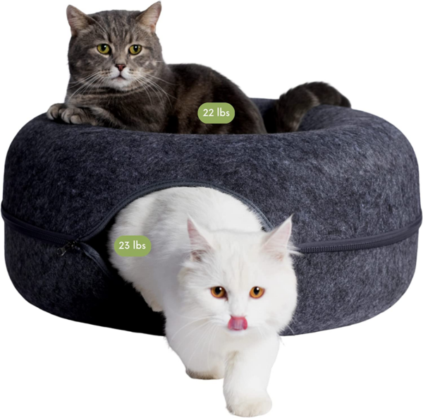 Peekaboo Cat Cave for Multiple & Large Cats up to 30-45 Lbs, Scratch Detachable & Washable Tunnel Bed, Comfy Donut Cat Cave (Light Gray, Large) - Image 9