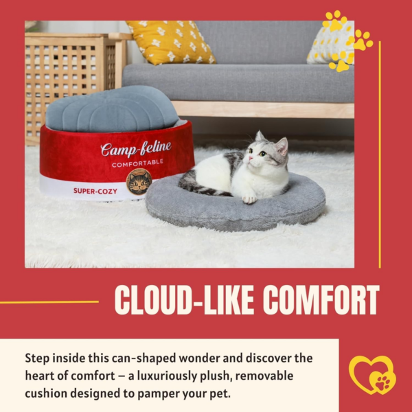 Can-Shaped Cat Bed – Ramen Bowl Cat Bed with Cover | Cute Enclosed Cat Bed with Ultra-Soft Cushion, Private & Cozy Design for Cats & Small Dogs - Image 4