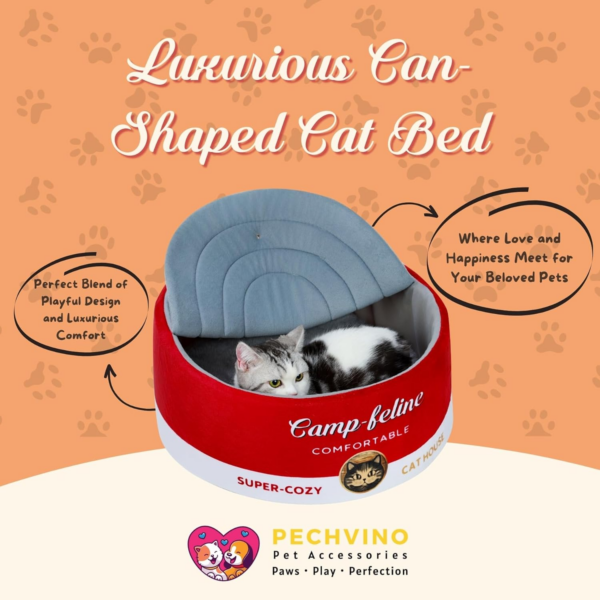 Can-Shaped Cat Bed – Ramen Bowl Cat Bed with Cover | Cute Enclosed Cat Bed with Ultra-Soft Cushion, Private & Cozy Design for Cats & Small Dogs - Image 2