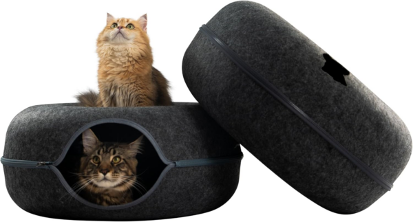 Peekaboo Cat Cave for Multiple & Large Cats up to 30-45 Lbs, Scratch Detachable & Washable Tunnel Bed, Comfy Donut Cat Cave (Light Gray, Large) - Image 11