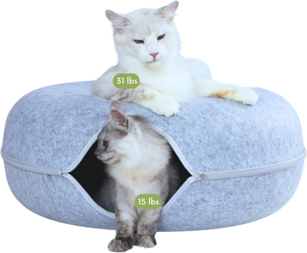 Peekaboo Cat Cave for Multiple & Large Cats up to 30-45 Lbs, Scratch Detachable & Washable Tunnel Bed, Comfy Donut Cat Cave (Light Gray, Large) - Image 19