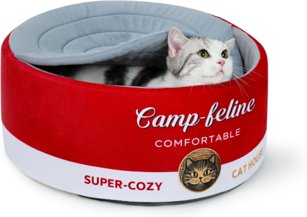 Can-Shaped Cat Bed – Ramen Bowl Cat Bed with Cover | Cute Enclosed Cat Bed with Ultra-Soft Cushion, Private & Cozy Design for Cats & Small Dogs - Image 7