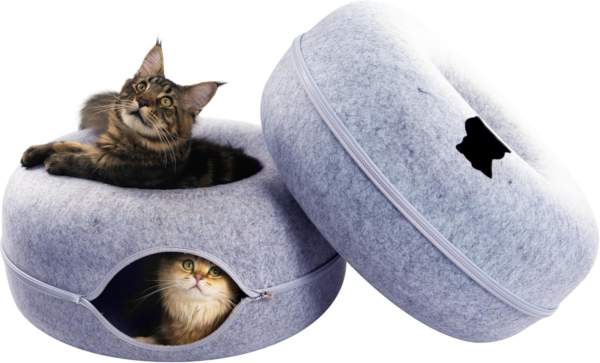 Peekaboo Cat Cave for Multiple & Large Cats up to 30-45 Lbs, Scratch Detachable & Washable Tunnel Bed, Comfy Donut Cat Cave (Light Gray, Large) - Image 13