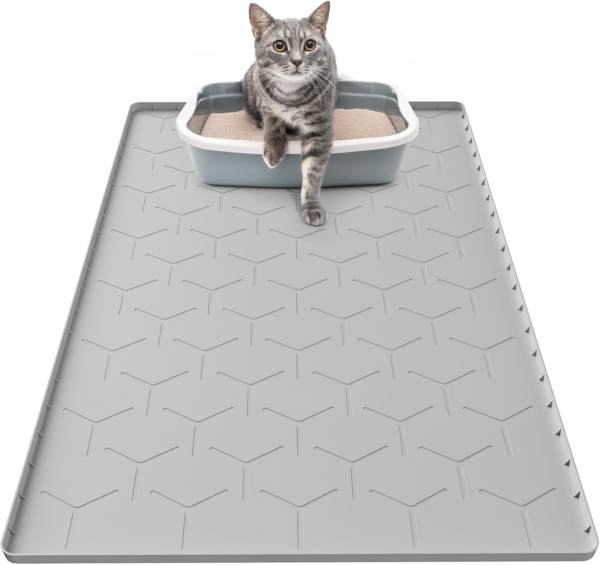 Cat Mat for Litter Box, Large 34" X 22" Cat Litter Mat, Waterproof Silicone Pad for Floor, Gray - Image 9