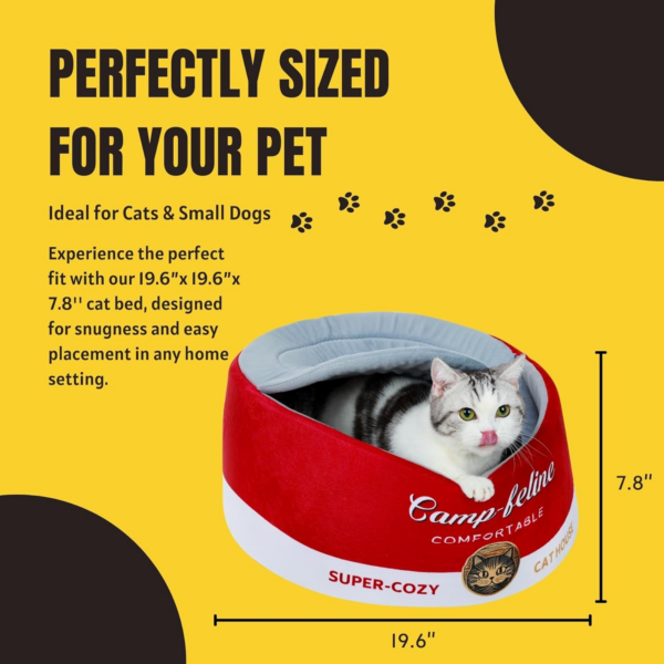 Can-Shaped Cat Bed – Ramen Bowl Cat Bed with Cover | Cute Enclosed Cat Bed with Ultra-Soft Cushion, Private & Cozy Design for Cats & Small Dogs - Image 3