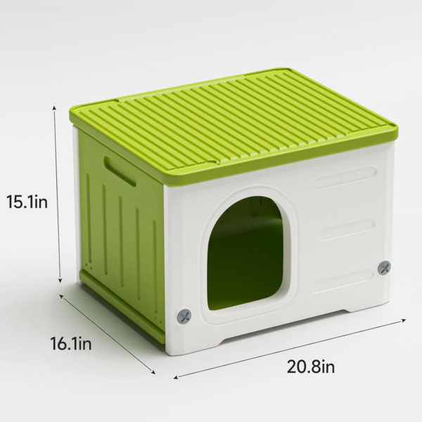 Plastic Cat House for Outdoor Indoor Use, Stackable Feral Cat Shelter Indoor Cat House Insulated Weatherproof Waterproof Elevated with Cat Scratching Board & Cushion (Green) - Image 2