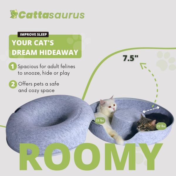 Peekaboo Cat Cave for Multiple & Large Cats up to 30-45 Lbs, Scratch Detachable & Washable Tunnel Bed, Comfy Donut Cat Cave (Light Gray, Large) - Image 3