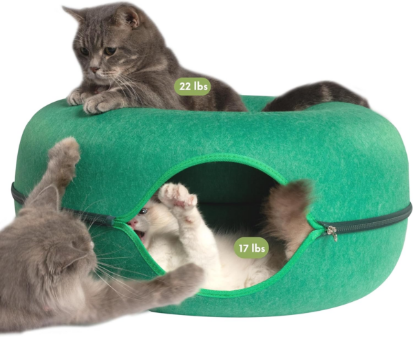 Peekaboo Cat Cave for Multiple & Large Cats up to 30-45 Lbs, Scratch Detachable & Washable Tunnel Bed, Comfy Donut Cat Cave (Light Gray, Large) - Image 8