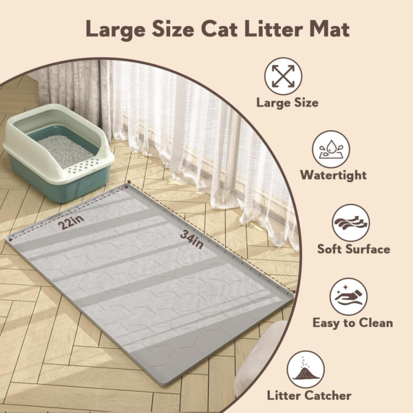 Cat Mat for Litter Box, Large 34" X 22" Cat Litter Mat, Waterproof Silicone Pad for Floor, Gray - Image 4