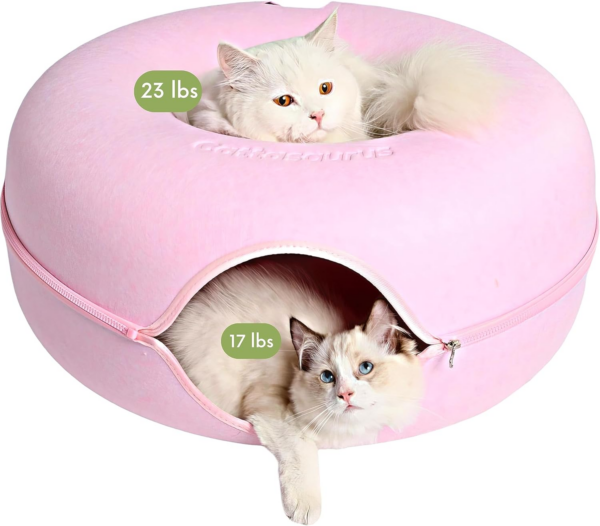 Peekaboo Cat Cave for Multiple & Large Cats up to 30-45 Lbs, Scratch Detachable & Washable Tunnel Bed, Comfy Donut Cat Cave (Light Gray, Large) - Image 20