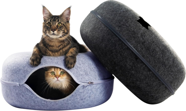 Peekaboo Cat Cave for Multiple & Large Cats up to 30-45 Lbs, Scratch Detachable & Washable Tunnel Bed, Comfy Donut Cat Cave (Light Gray, Large) - Image 15