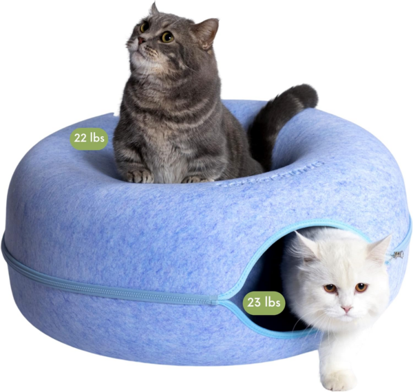 Peekaboo Cat Cave for Multiple & Large Cats up to 30-45 Lbs, Scratch Detachable & Washable Tunnel Bed, Comfy Donut Cat Cave (Light Gray, Large) - Image 10